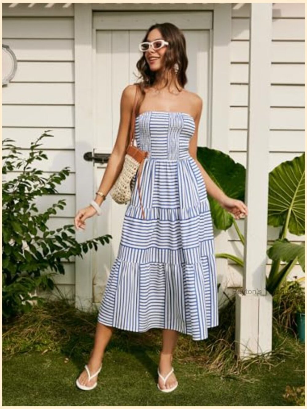 Strapless Midi Dress with Pockets Striped A-Line Tube Dress - Picture 2 of 6